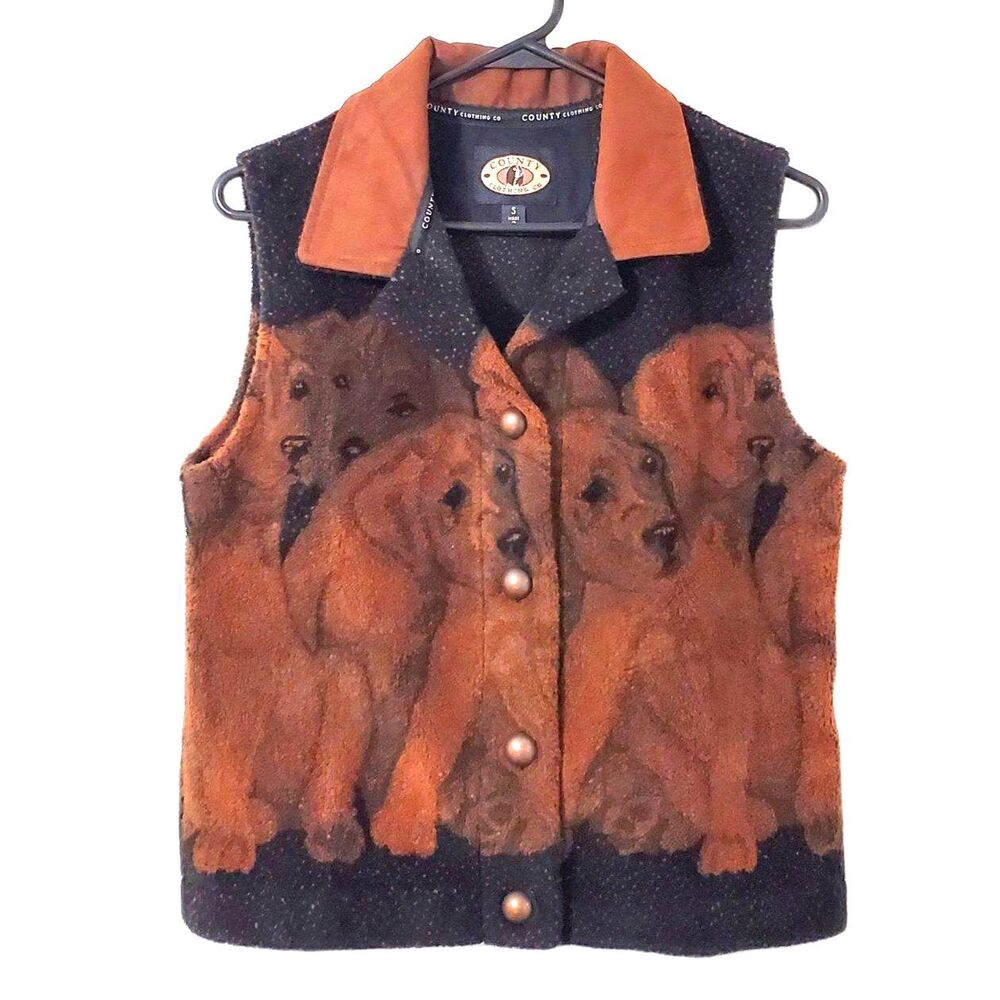 County Clothing Company Womens Sz Small Vest Brown & Tan Dogs Vintage 1998